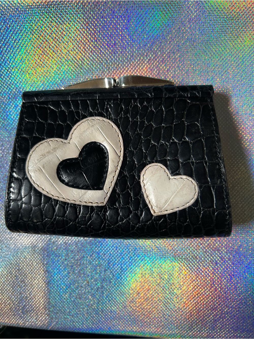 Brighton Black Croc-Embossed Heart Accent Women's Wallet